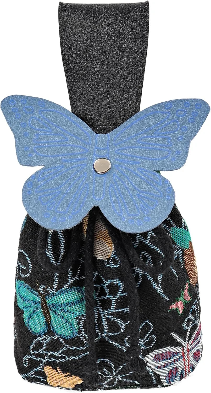 FURPHI Renaissance Belt Pouch Medeival Butterfly Drawstring Waist Bag Vintage Coin Purse Dice Bag Costume Accessories for LARP Ren Faire (A)