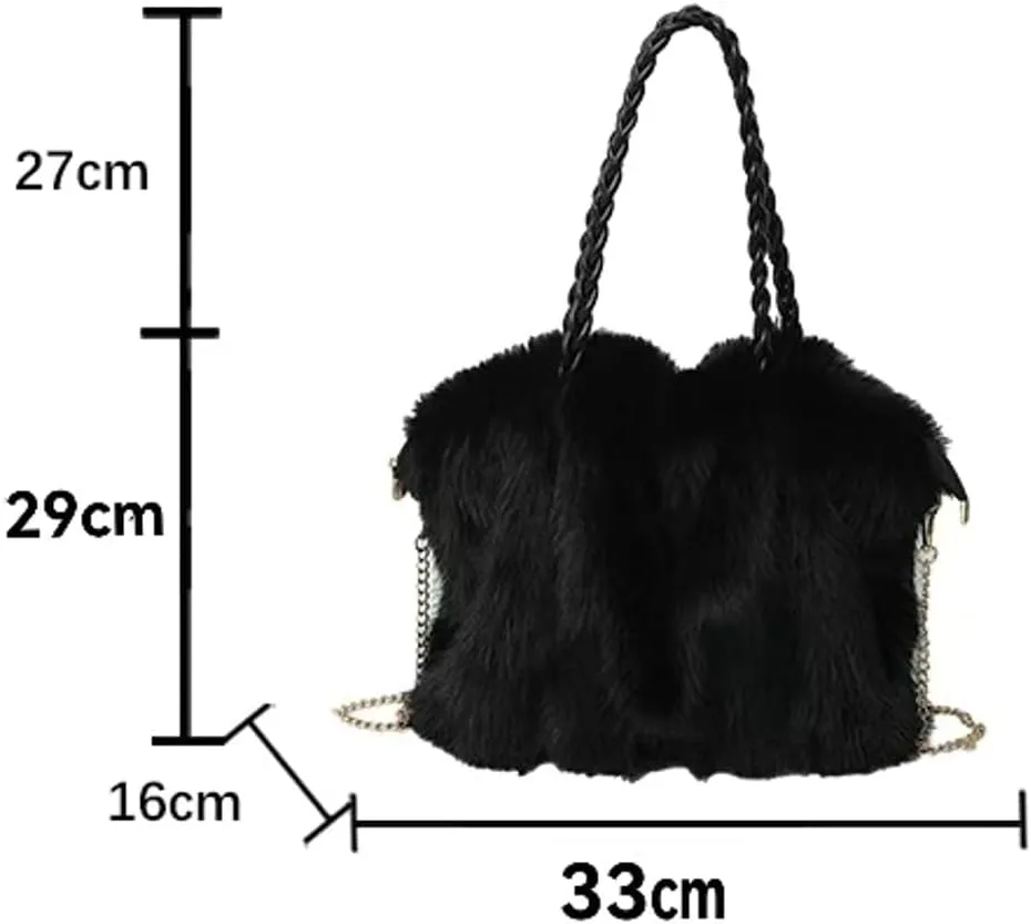 Furry Shoulder Bag Purse for Women Y2K Fluffy Faux Fur Tote Purse Large Handbag Top Handle Satchels with Chain
