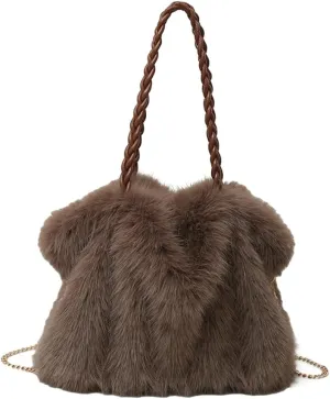 Furry Shoulder Bag Purse for Women Y2K Fluffy Faux Fur Tote Purse Large Handbag Top Handle Satchels with Chain
