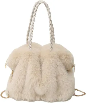 Furry Shoulder Bag Purse for Women Y2K Fluffy Faux Fur Tote Purse Large Handbag Top Handle Satchels with Chain