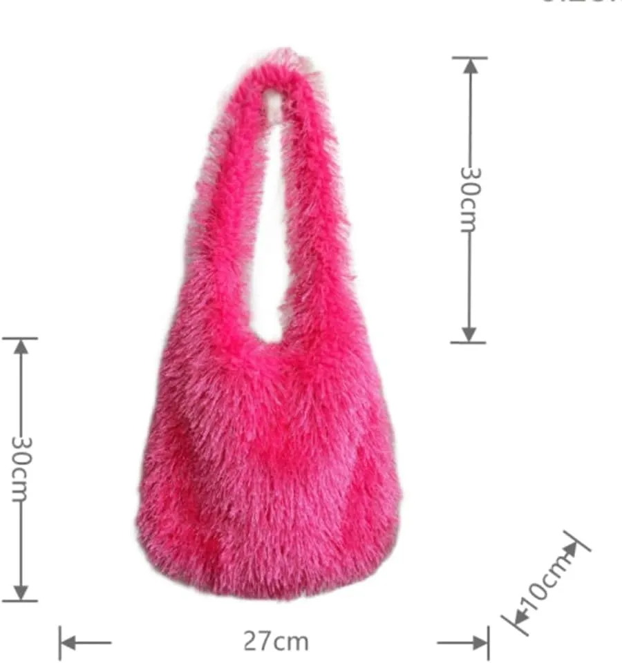 Furry Tote Bag for Women Faux Fur Shoulder Bag Y2k Purse Fluffy Large Fuzzy Handbags Cute Solid Top Handle Satchels