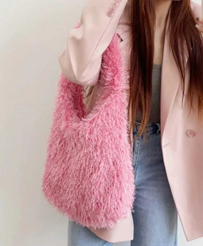 Furry Tote Bag for Women Faux Fur Shoulder Bag Y2k Purse Fluffy Large Fuzzy Handbags Cute Solid Top Handle Satchels