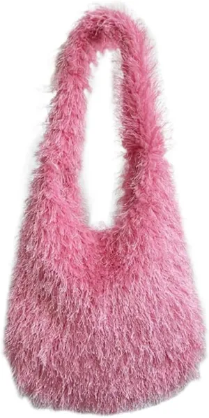 Furry Tote Bag for Women Faux Fur Shoulder Bag Y2k Purse Fluffy Large Fuzzy Handbags Cute Solid Top Handle Satchels