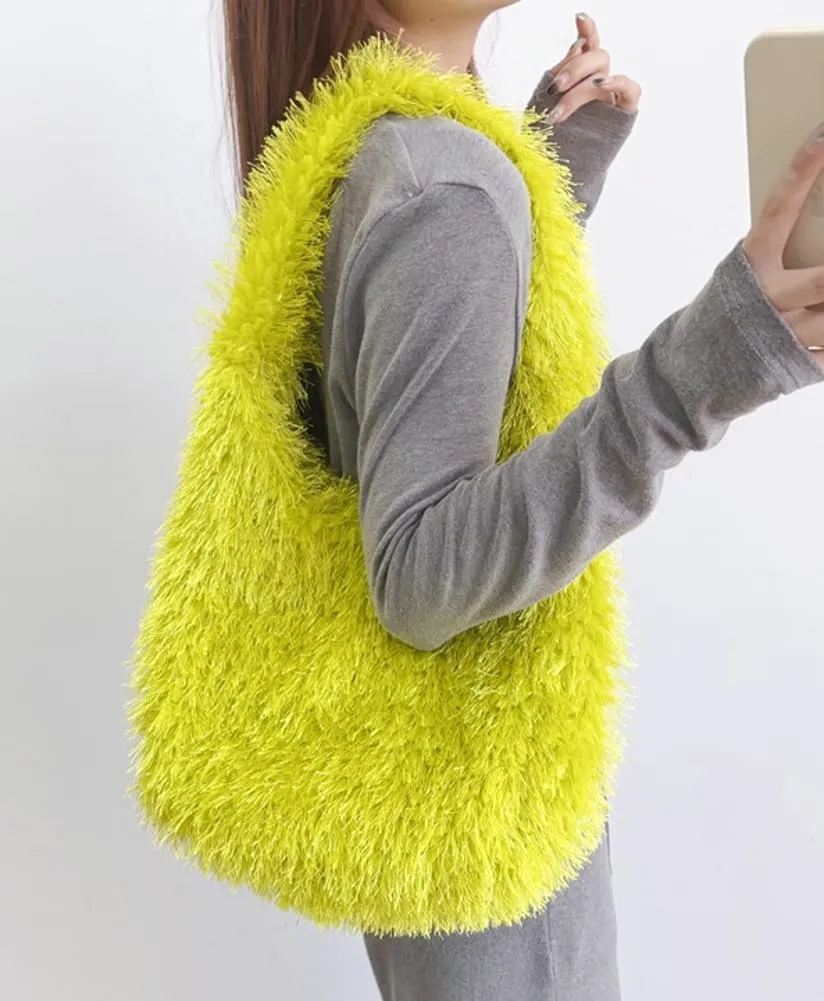 Furry Tote Bag for Women Faux Fur Shoulder Bag Y2k Purse Fluffy Large Fuzzy Handbags Cute Solid Top Handle Satchels