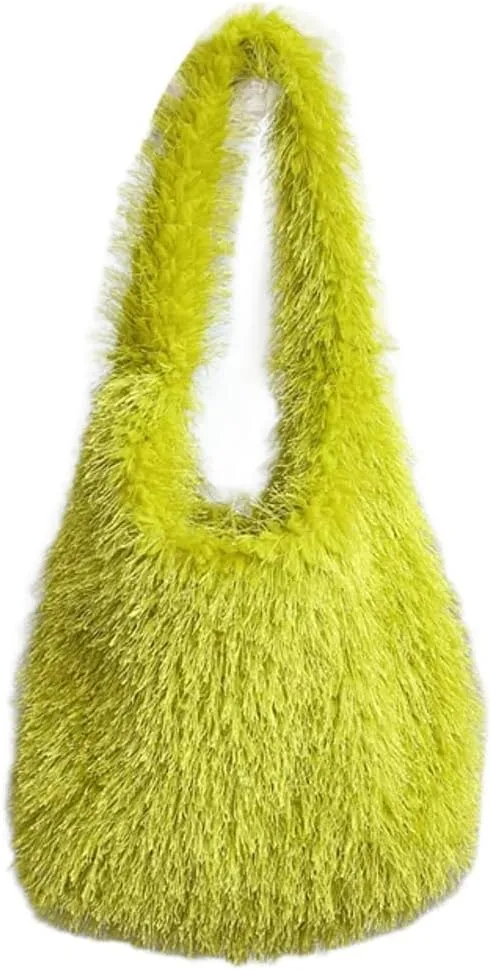 Furry Tote Bag for Women Faux Fur Shoulder Bag Y2k Purse Fluffy Large Fuzzy Handbags Cute Solid Top Handle Satchels