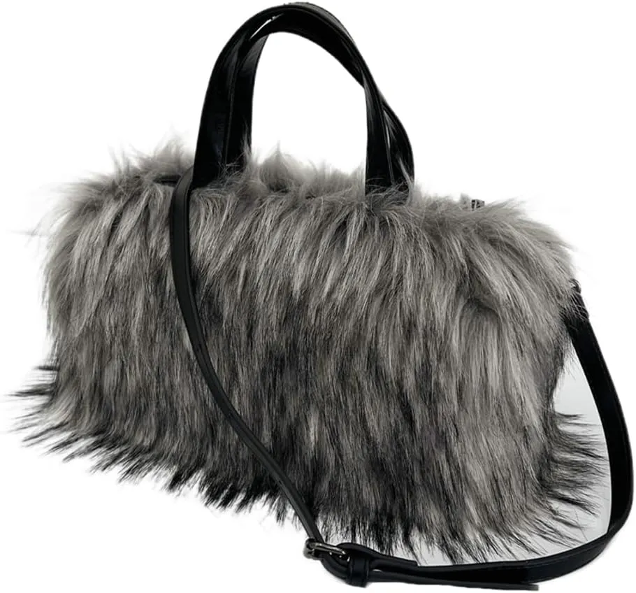 Furry Tote Bag for Women Faux Fur Shoulder Crossbody Bag Y2k Purse Fluffy Large Fuzzy Handbags Soft Top Handle Satchels