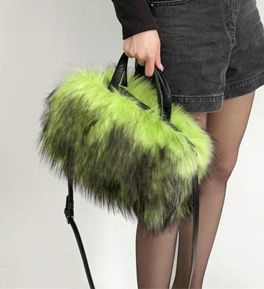 Furry Tote Bag for Women Faux Fur Shoulder Crossbody Bag Y2k Purse Fluffy Large Fuzzy Handbags Soft Top Handle Satchels