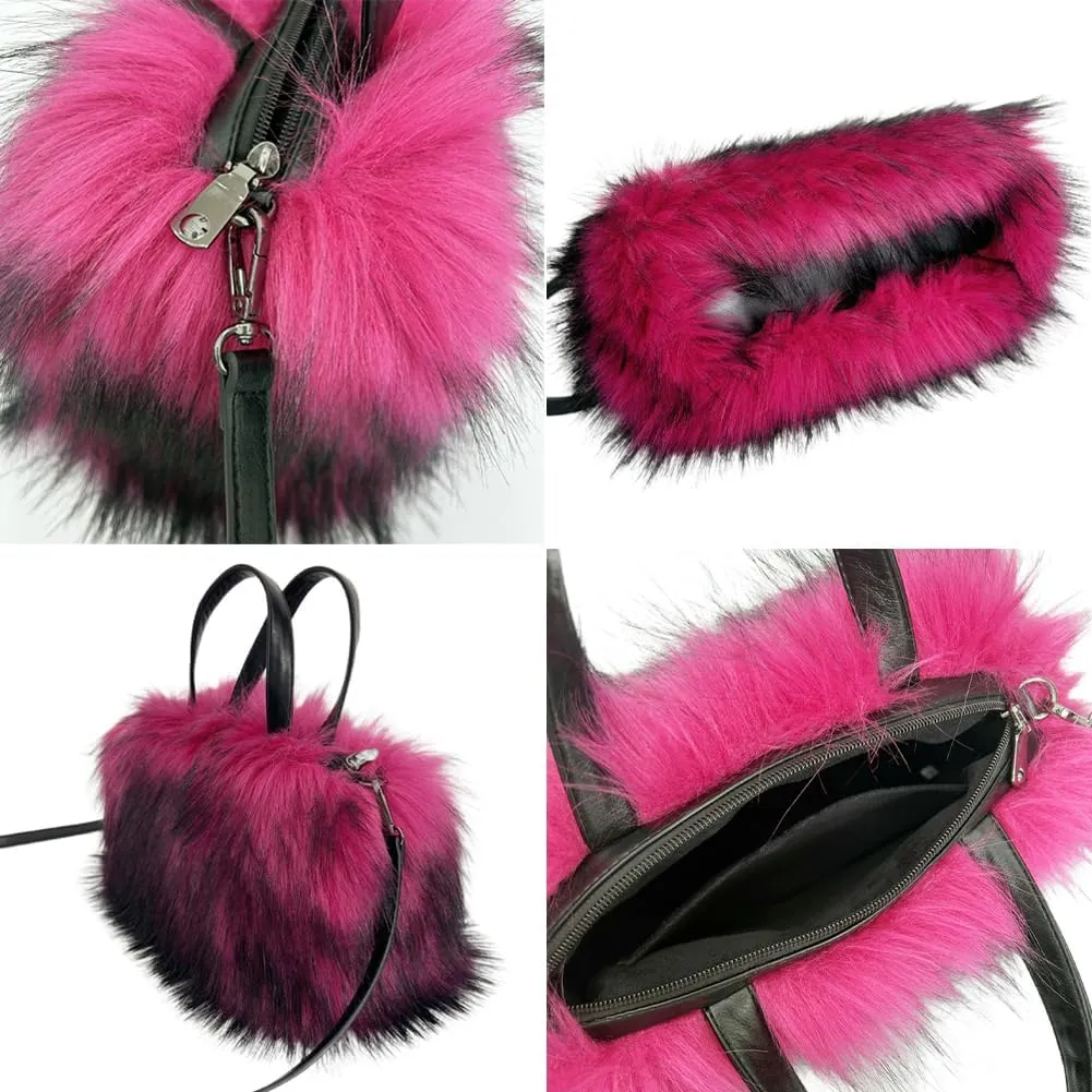 Furry Tote Bag for Women Faux Fur Shoulder Crossbody Bag Y2k Purse Fluffy Large Fuzzy Handbags Soft Top Handle Satchels
