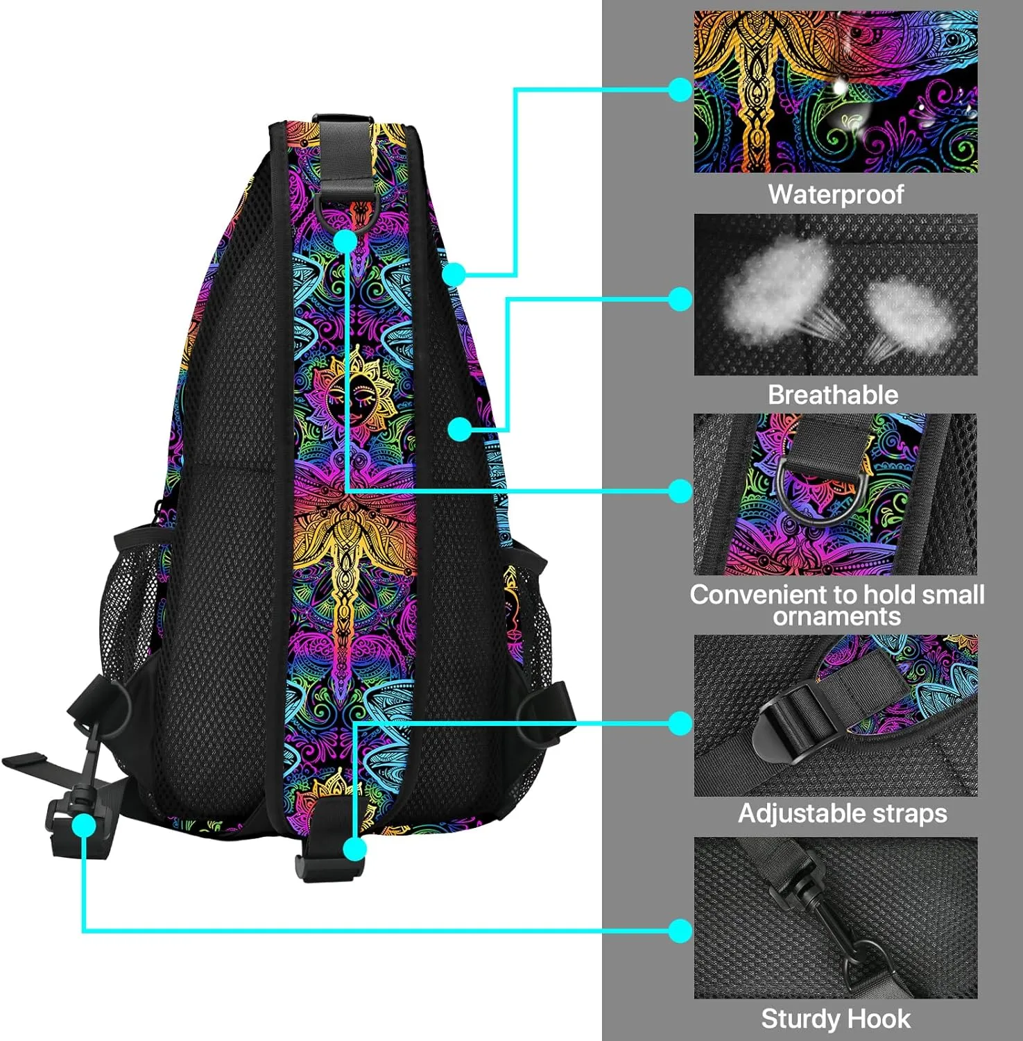 FyLybois Dragonfly Sling Bag Crossbody Travel Hiking Bags Mini Chest Backpack Casual Shoulder Daypack for Women Men with Strap Lightweight Outdoor Sport Climbing Runners