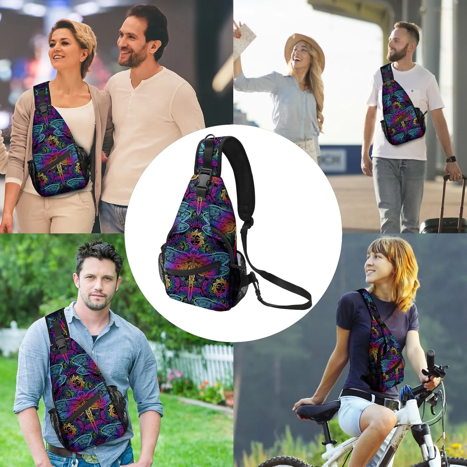 FyLybois Dragonfly Sling Bag Crossbody Travel Hiking Bags Mini Chest Backpack Casual Shoulder Daypack for Women Men with Strap Lightweight Outdoor Sport Climbing Runners