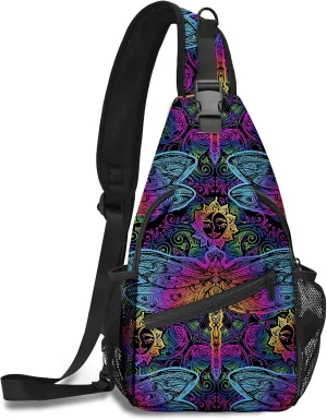 FyLybois Dragonfly Sling Bag Crossbody Travel Hiking Bags Mini Chest Backpack Casual Shoulder Daypack for Women Men with Strap Lightweight Outdoor Sport Climbing Runners