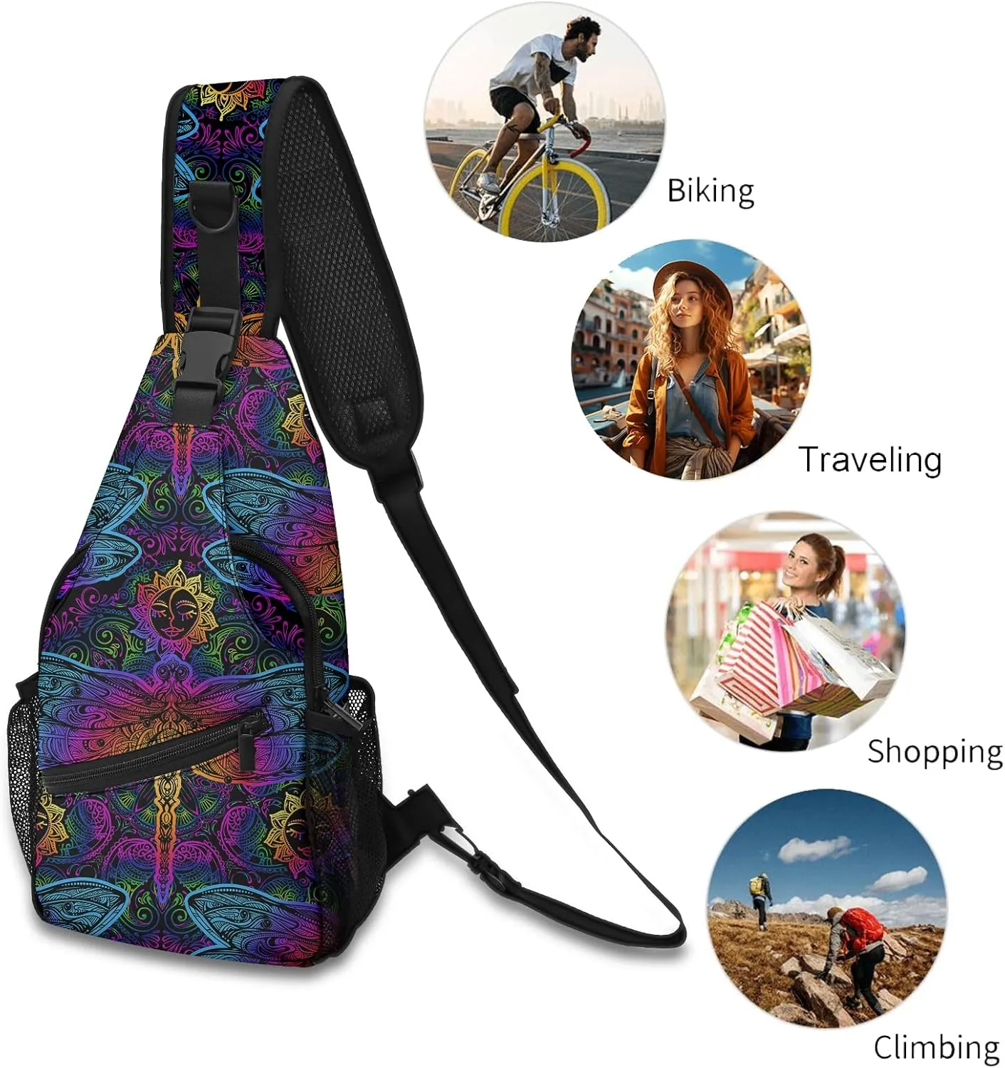 FyLybois Dragonfly Sling Bag Crossbody Travel Hiking Bags Mini Chest Backpack Casual Shoulder Daypack for Women Men with Strap Lightweight Outdoor Sport Climbing Runners