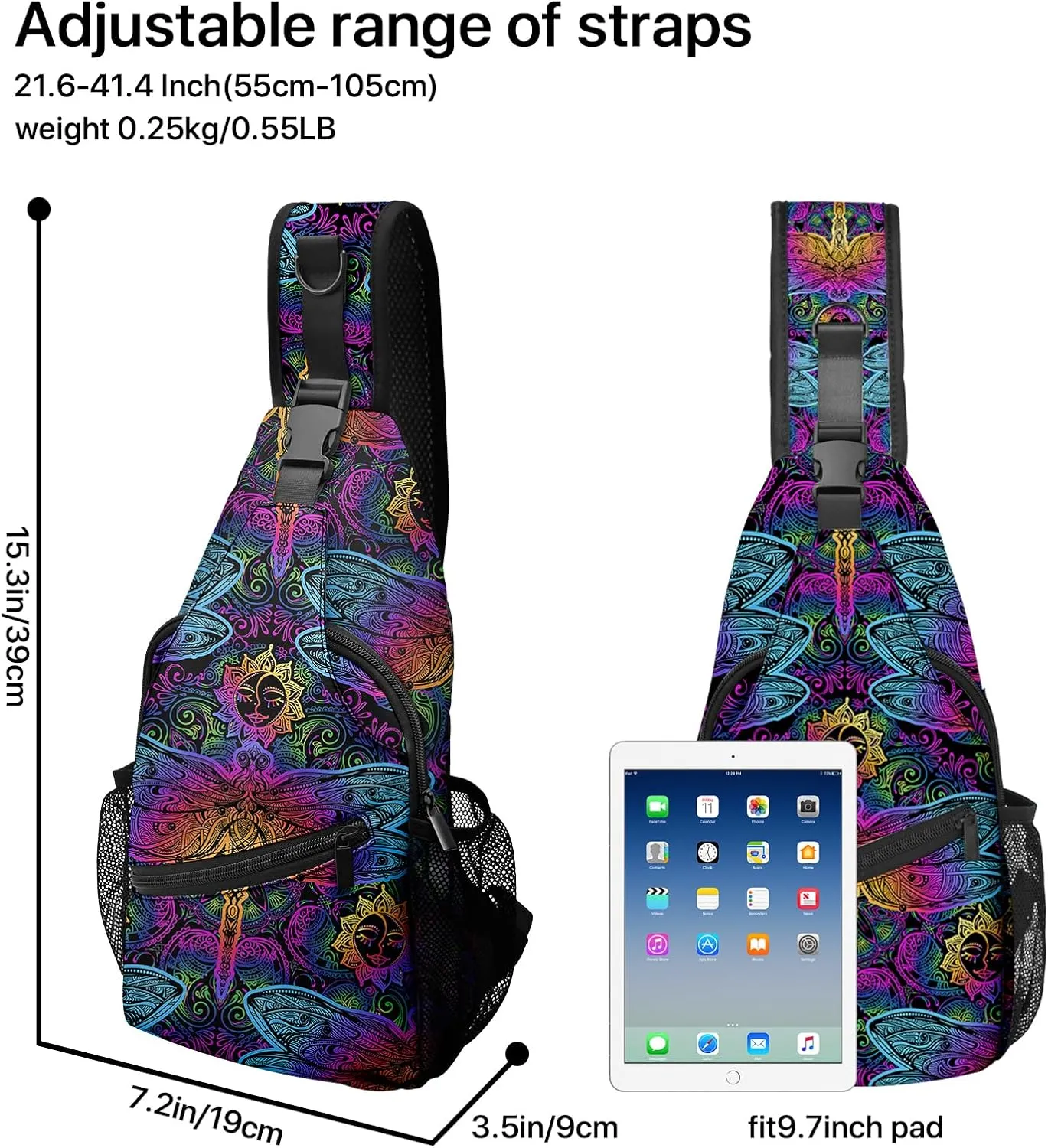 FyLybois Dragonfly Sling Bag Crossbody Travel Hiking Bags Mini Chest Backpack Casual Shoulder Daypack for Women Men with Strap Lightweight Outdoor Sport Climbing Runners