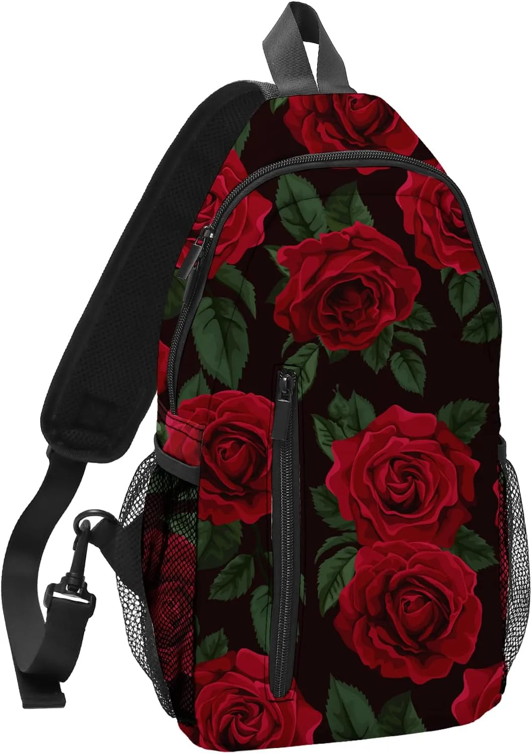 FyLybois Rose Sling Bag Travel Crossbody Backpack for Women Casual Chest Bags for Running Hiking Cycling