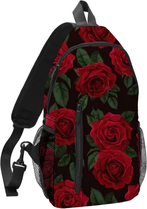 FyLybois Rose Sling Bag Travel Crossbody Backpack for Women Casual Chest Bags for Running Hiking Cycling
