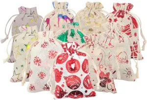 FZBNSRKO Christmas Linen Bags,50pcs Christmas Burlap Bag with Drawstring,Candy Jewelry Pouches for Party Wedding Favors Crafts(Mixed style,3.94"x5.5"inch)