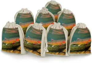 FZQVSGW 8 Pack Favors Bags Brook Trout Fly Fishing Burlap Bags Reusable Drawstring Gift Bag for Party Decorations