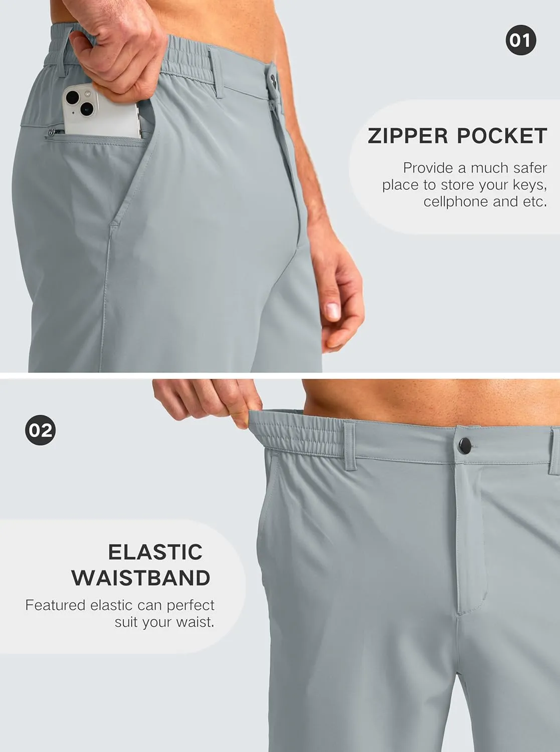 G Gradual Men's Casual Shorts 9" Lightweight Golf Shorts for Men Stretch with 3 Pockets Quick Dry Breathable Work Shorts
