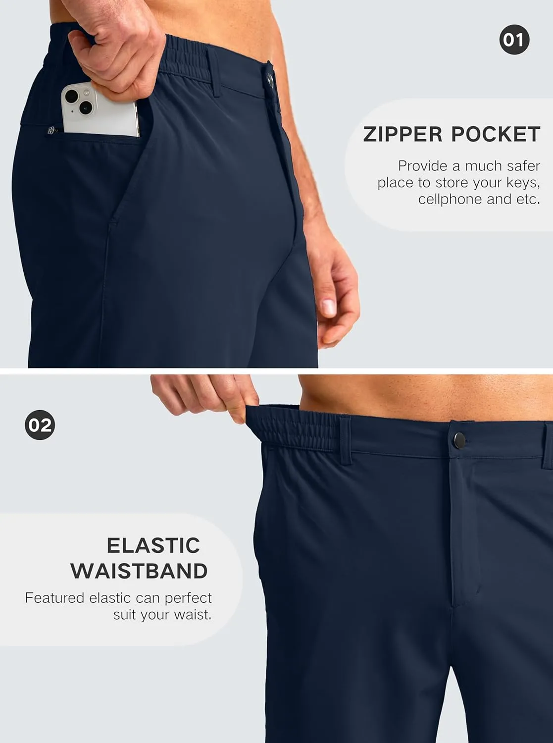 G Gradual Men's Casual Shorts 9" Lightweight Golf Shorts for Men Stretch with 3 Pockets Quick Dry Breathable Work Shorts