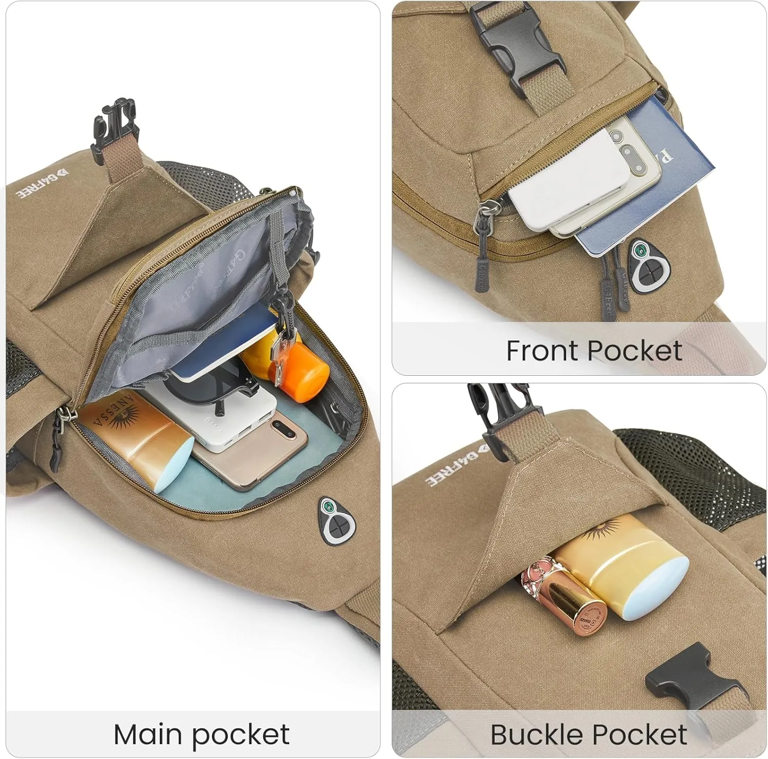 G4Free Canvas Sling Bag Crossbody Backpack with USB Charging Port & RFID Blocking, Hiking Daypack Chest Bag for Women Men