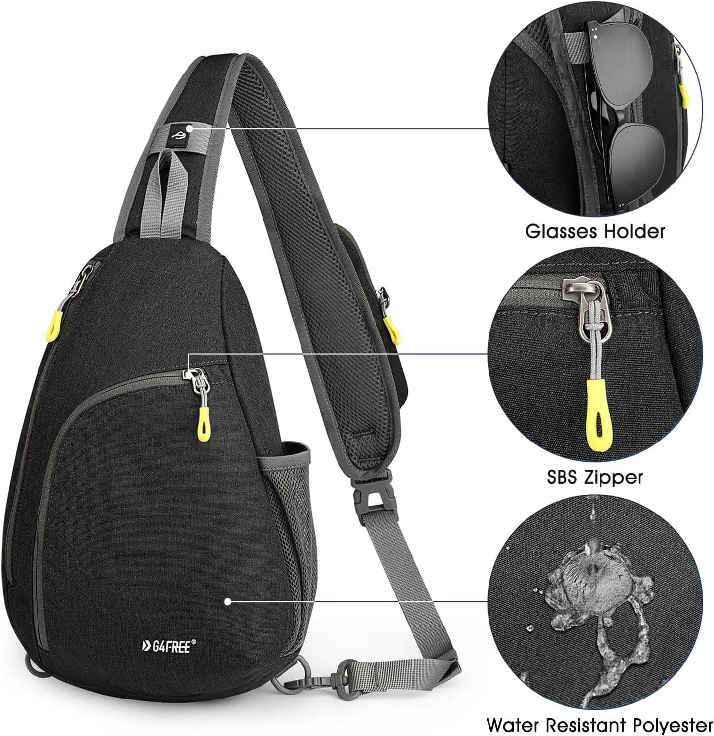 G4Free RFID Sling Bag Crossbody Backpack Casual Chest Shoulder Daypack Gym Bag for Hiking Travel 7L(Dark Gray)