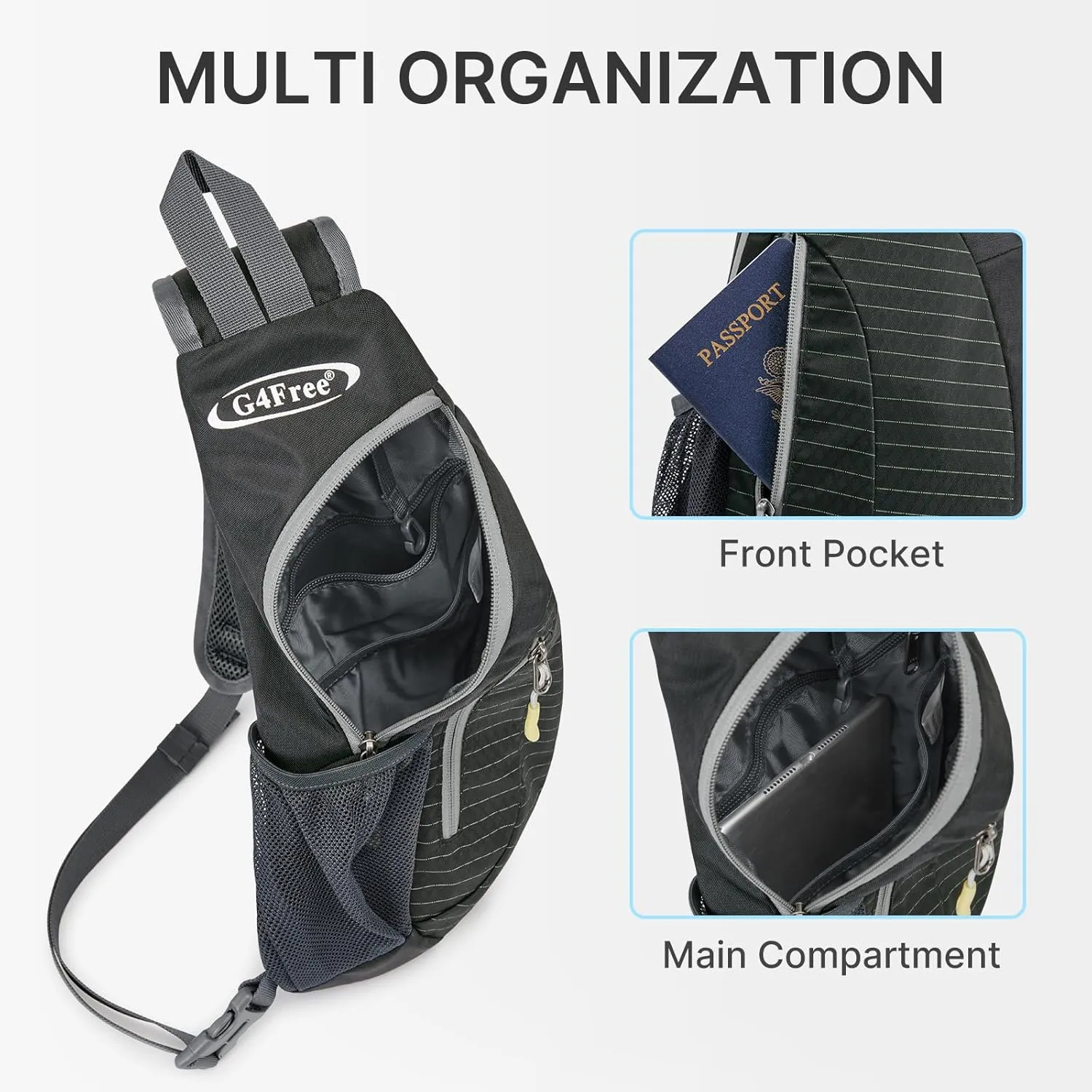 G4Free Sling Bags Men and Women Shoulder Backpack Small Crossbody Chest Sling Backpack (Black)