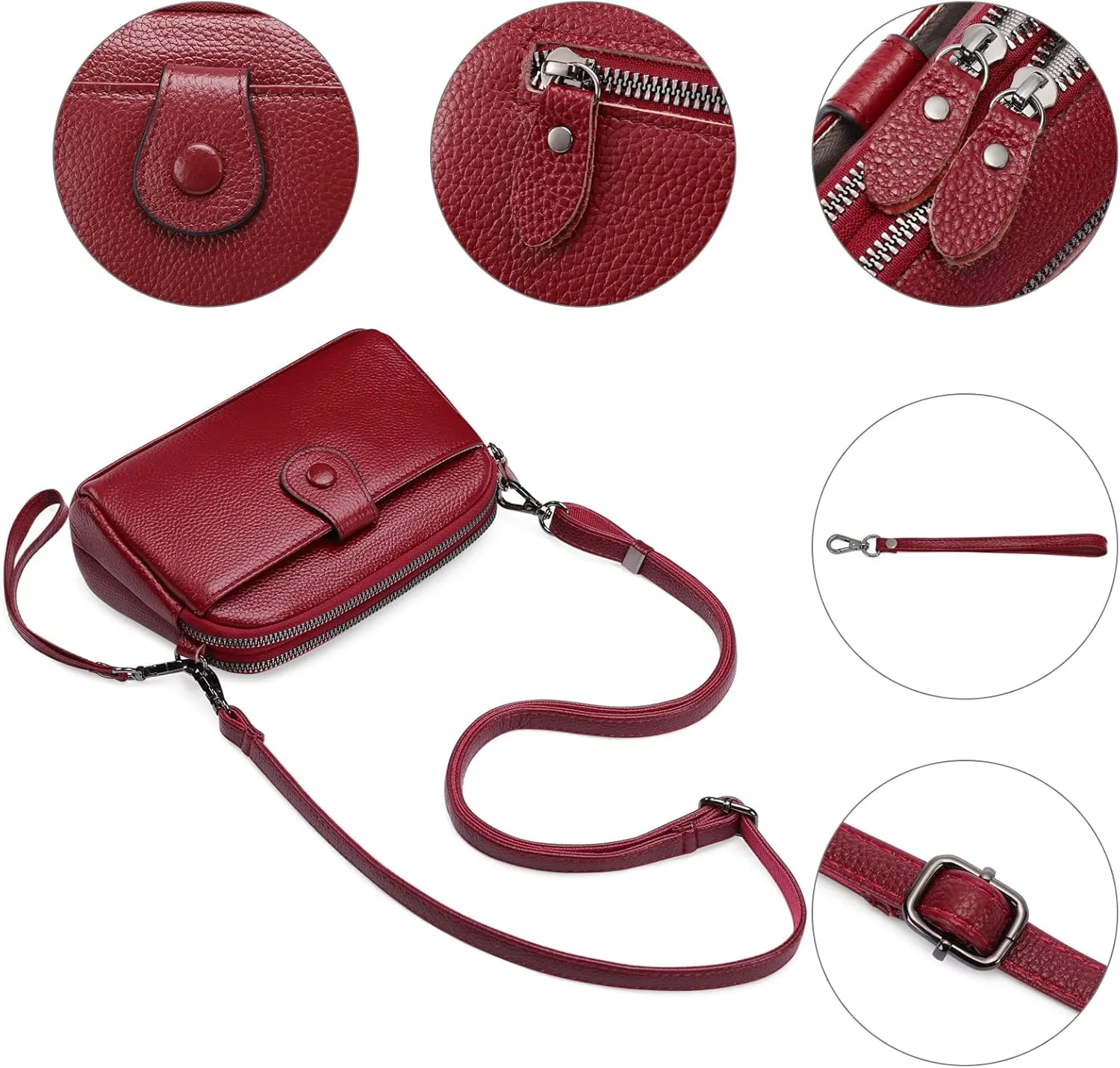 GAEKEAO Crossbody Bags for Women Small Genuine Leather Shoulder Purse Cross Body Bag with Wristlet Top Zipper
