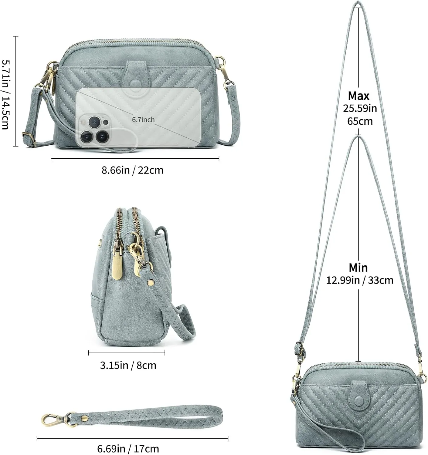 GAEKEAO Crossbody Bags for Women Small Genuine Leather Shoulder Purse Cross Body Bag with Wristlet Top Zipper