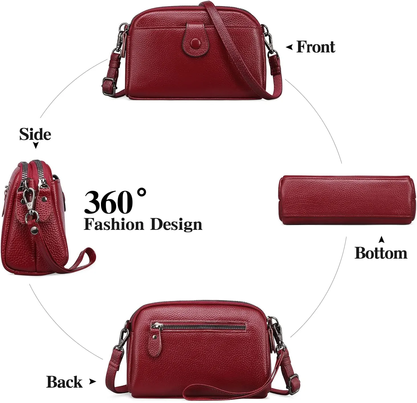 GAEKEAO Crossbody Bags for Women Small Genuine Leather Shoulder Purse Cross Body Bag with Wristlet Top Zipper