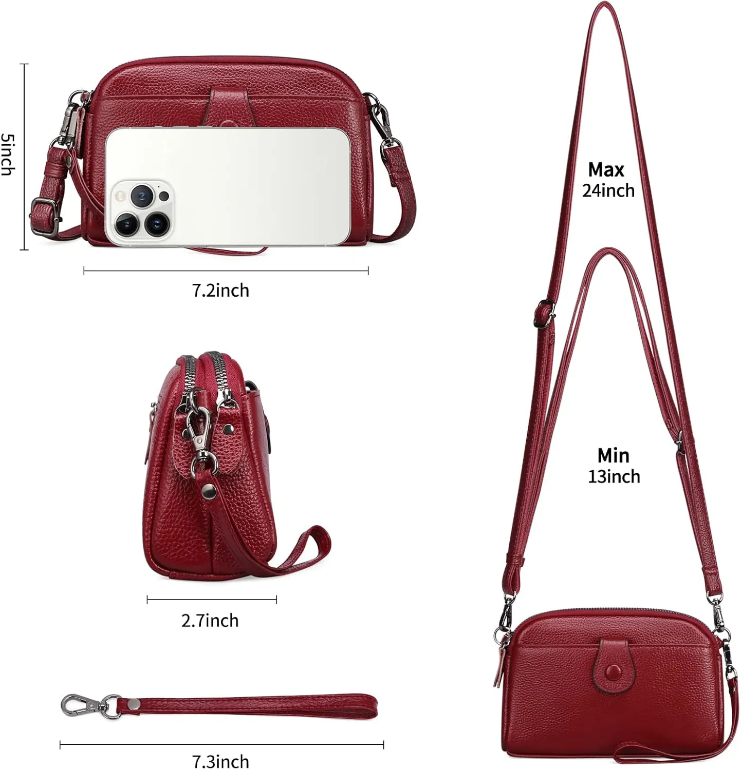 GAEKEAO Crossbody Bags for Women Small Genuine Leather Shoulder Purse Cross Body Bag with Wristlet Top Zipper