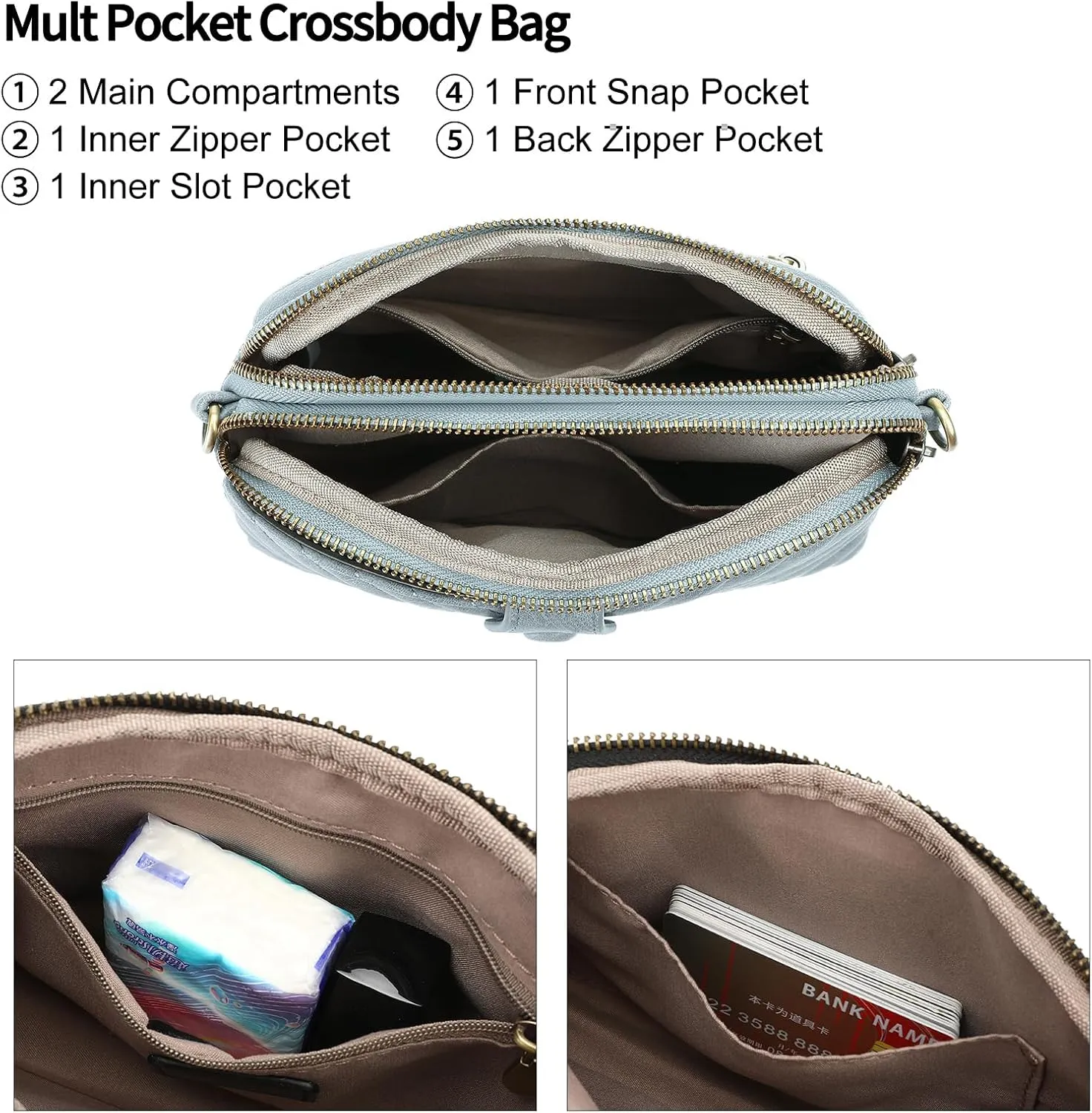 GAEKEAO Crossbody Bags for Women Small Genuine Leather Shoulder Purse Cross Body Bag with Wristlet Top Zipper