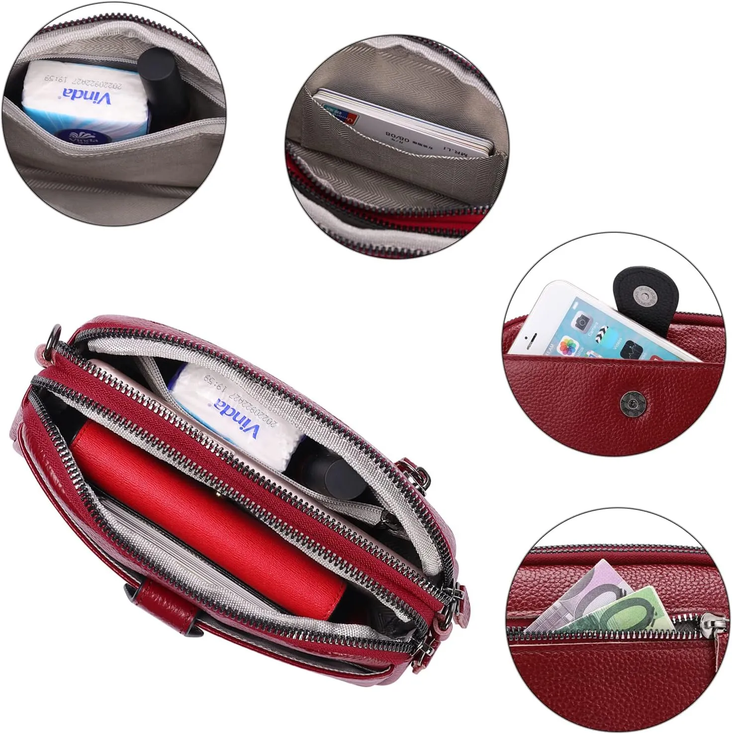 GAEKEAO Crossbody Bags for Women Small Genuine Leather Shoulder Purse Cross Body Bag with Wristlet Top Zipper