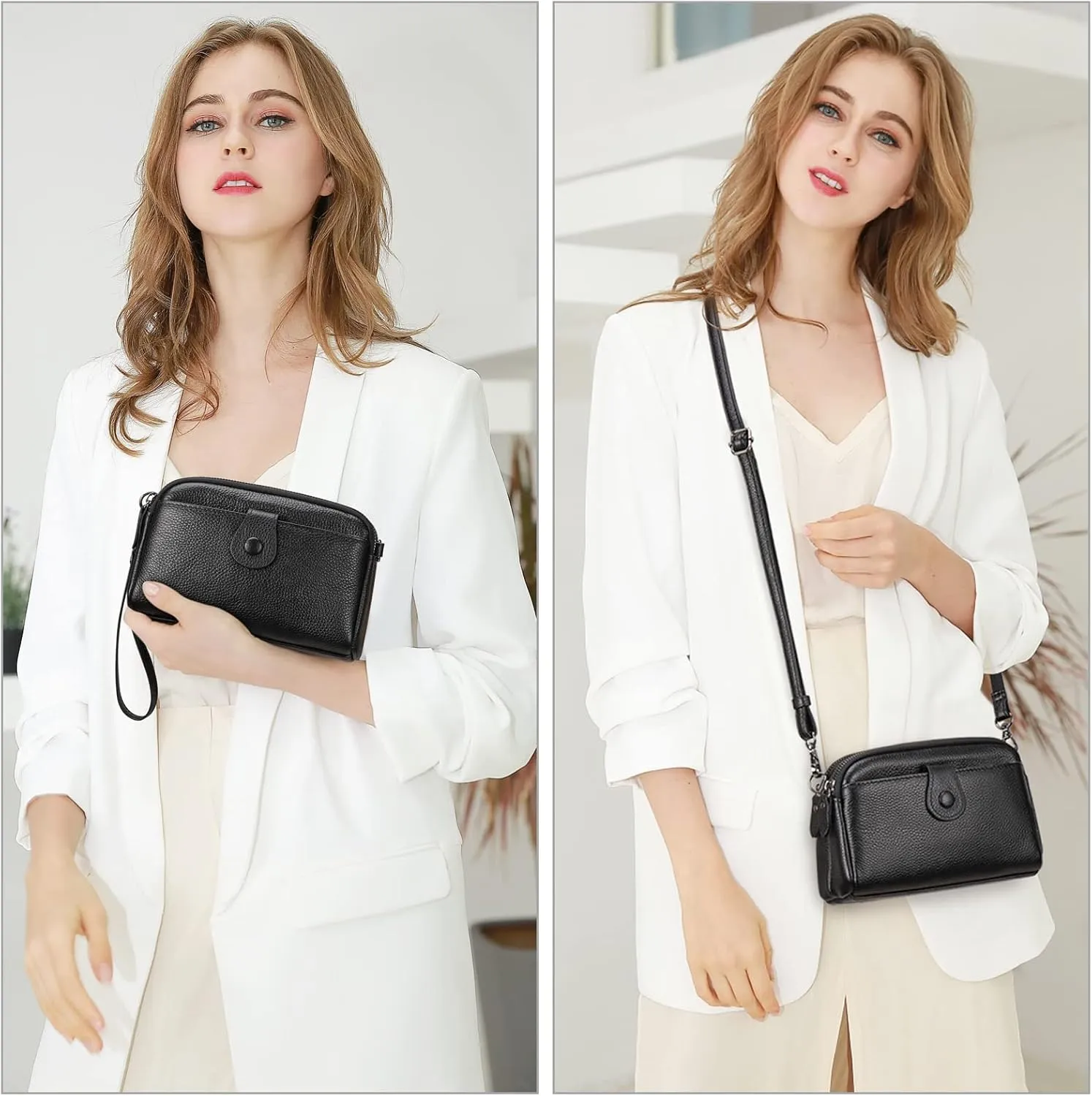 GAEKEAO Crossbody Bags for Women Small Genuine Leather Shoulder Purse Cross Body Bag with Wristlet Top Zipper