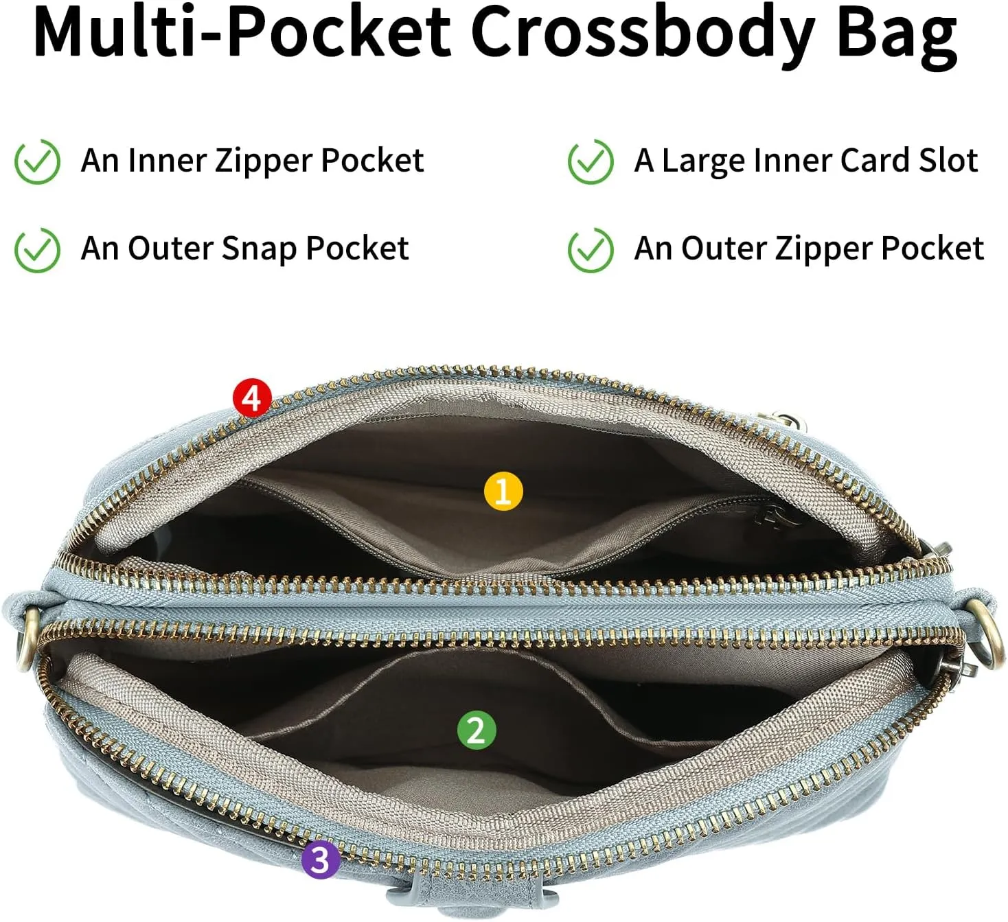 GAEKEAO Crossbody Bags for Women Small Genuine Leather Shoulder Purse Cross Body Bag with Wristlet Top Zipper