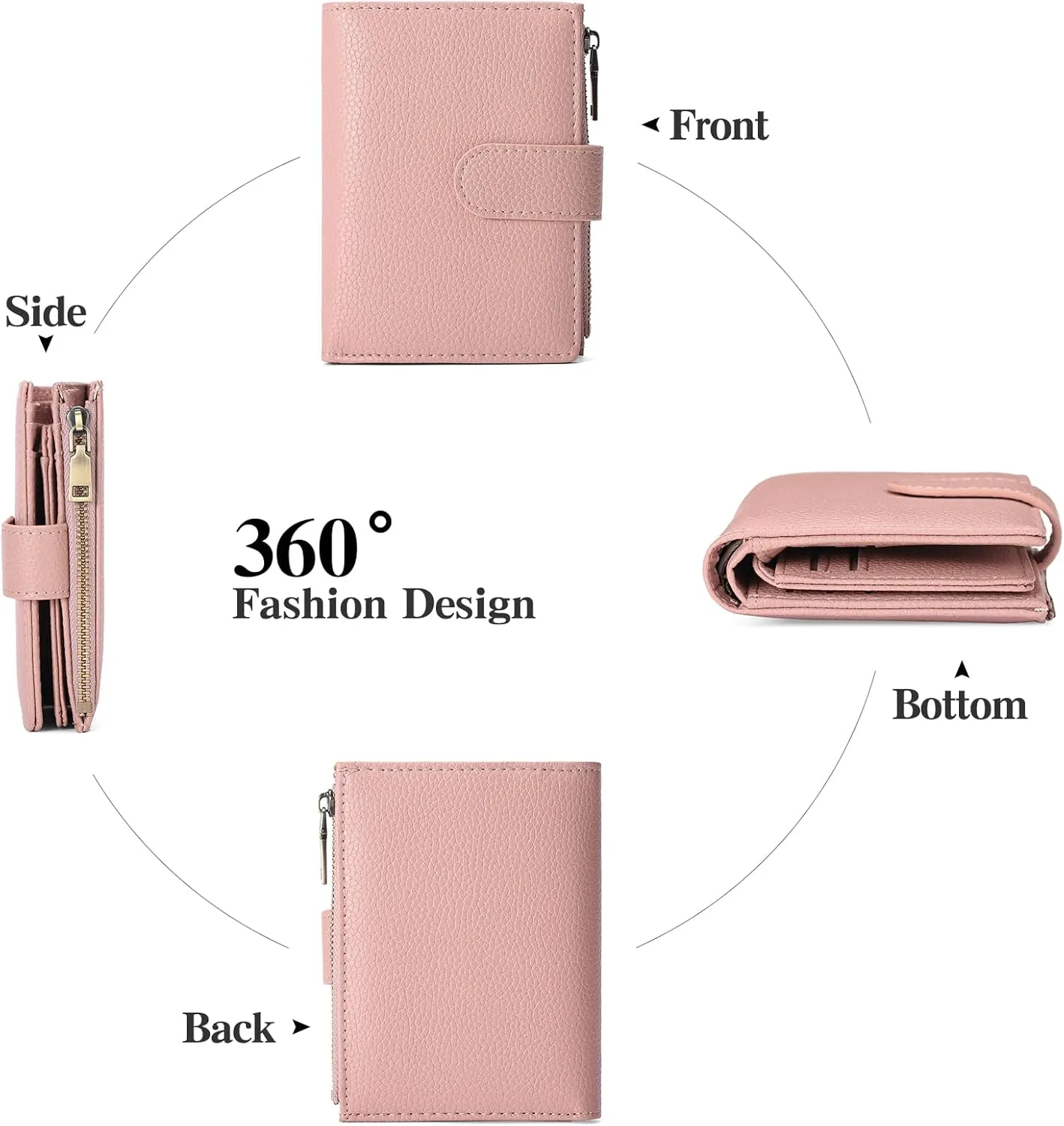 GAEKEAO Small Wallets for Women Leather RFID Blocking Bifold Zipper Pocket Wallet Card Case Purse with ID Window