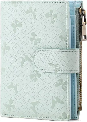 GAEKEAO Small Wallets for Women Leather RFID Blocking Bifold Zipper Pocket Wallet Card Case Purse with ID Window