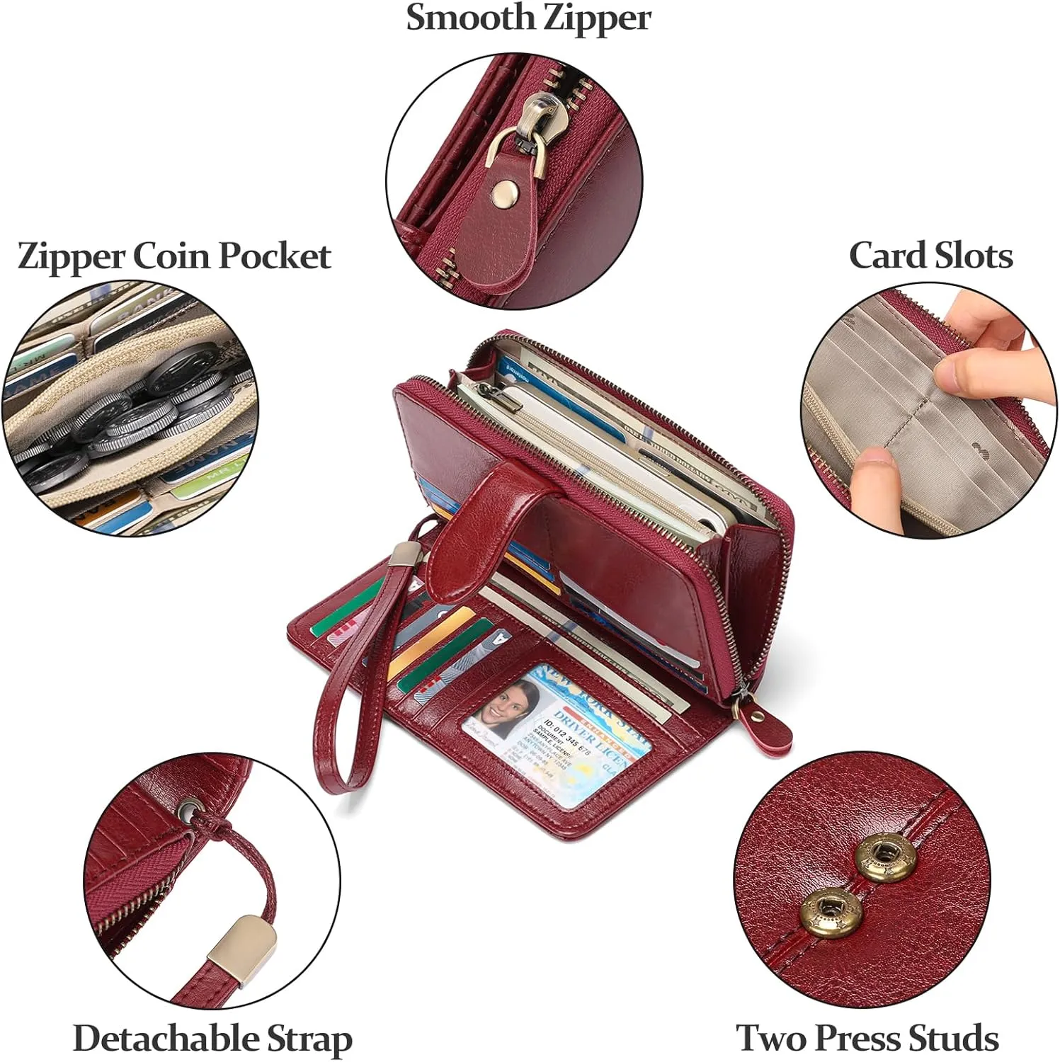 GAEKEAO Wallet for Women Clutch RFID Blocking Leather Wristlet Purse Large Capacity Credit Card Holder Zip Around Wallets