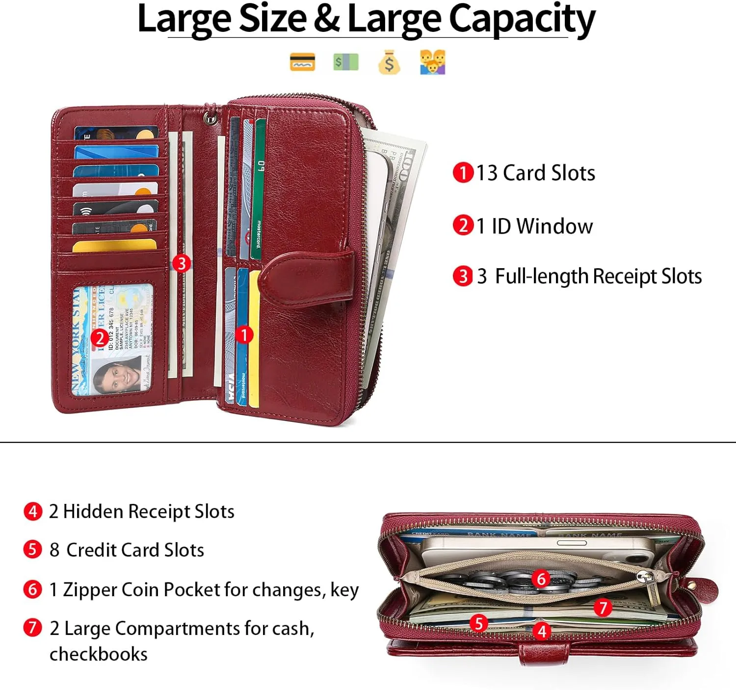 GAEKEAO Wallet for Women Clutch RFID Blocking Leather Wristlet Purse Large Capacity Credit Card Holder Zip Around Wallets