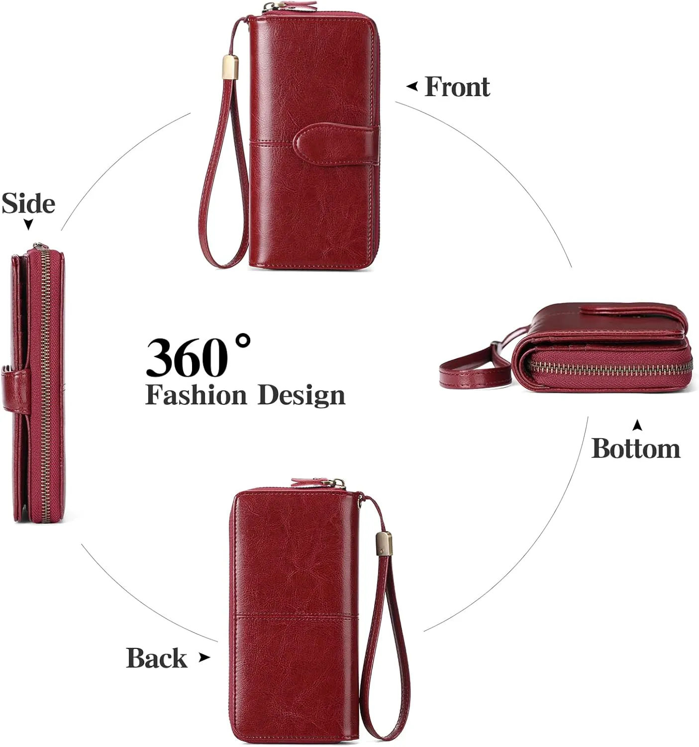 GAEKEAO Wallet for Women Clutch RFID Blocking Leather Wristlet Purse Large Capacity Credit Card Holder Zip Around Wallets