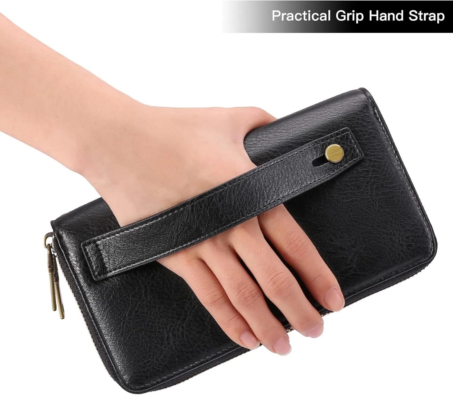 GAEKEAO Wallet for Women Clutch RFID Blocking Wristlet Leather Purse Large Capacity Credit Card Holder with Grip Hand Strap