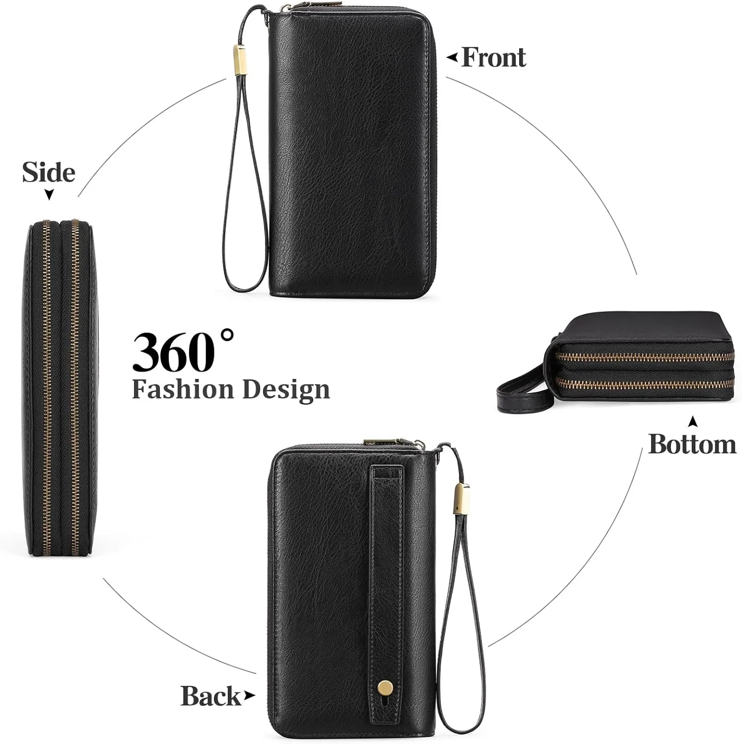 GAEKEAO Wallet for Women Clutch RFID Blocking Wristlet Leather Purse Large Capacity Credit Card Holder with Grip Hand Strap