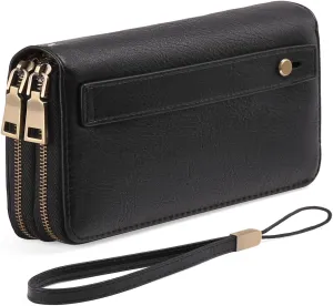 GAEKEAO Wallet for Women Clutch RFID Blocking Wristlet Leather Purse Large Capacity Credit Card Holder with Grip Hand Strap