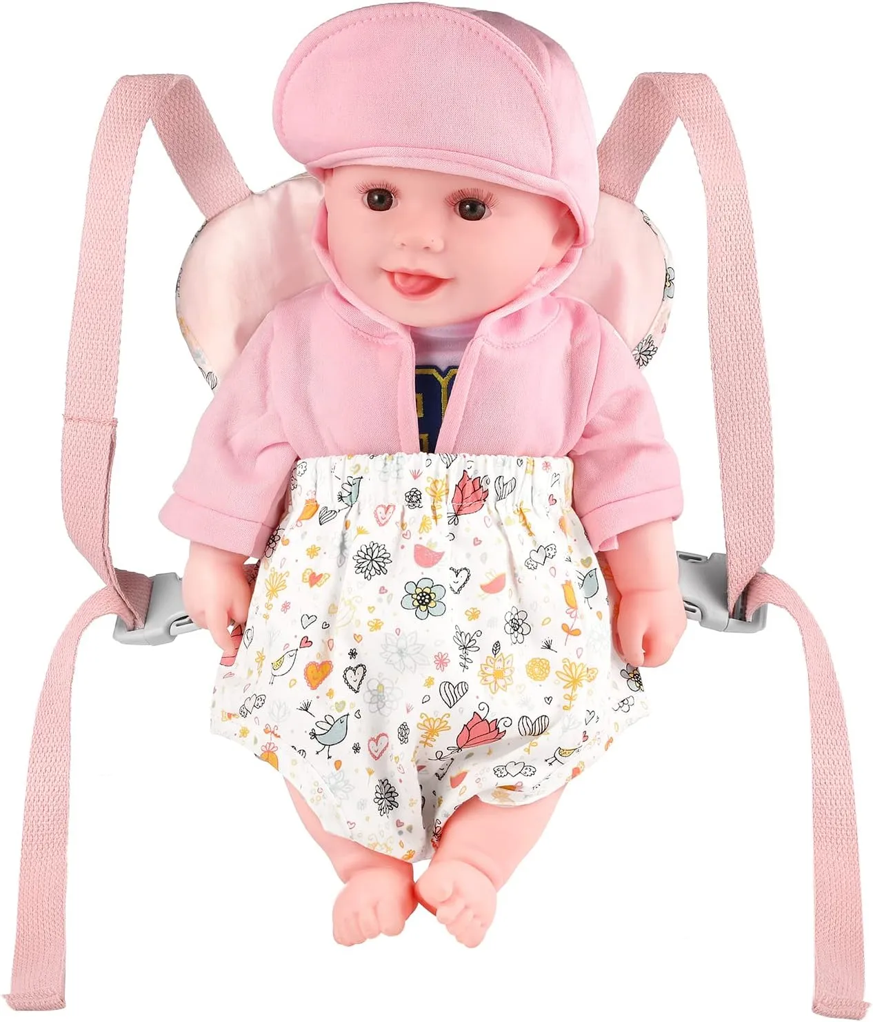 GAGAKU Doll Carrier Soft Cotton Front and Back Carrying with Adjustable Straps for Baby - Rose Garden