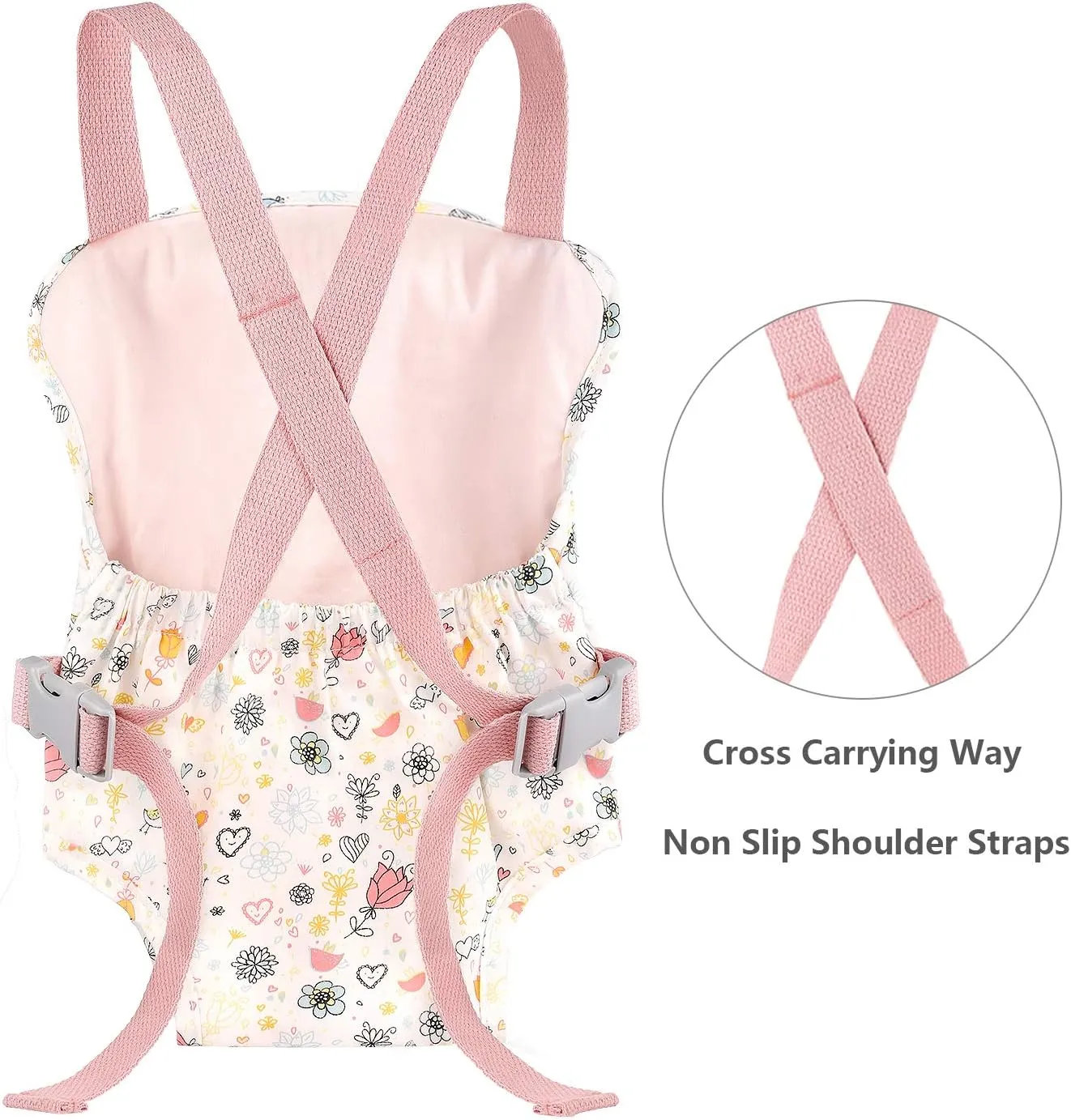 GAGAKU Doll Carrier Soft Cotton Front and Back Carrying with Adjustable Straps for Baby - Rose Garden