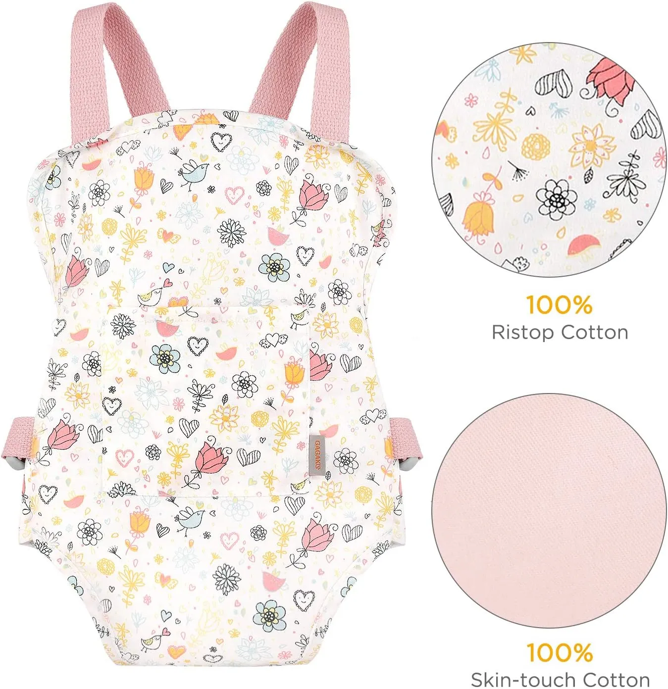GAGAKU Doll Carrier Soft Cotton Front and Back Carrying with Adjustable Straps for Baby - Rose Garden