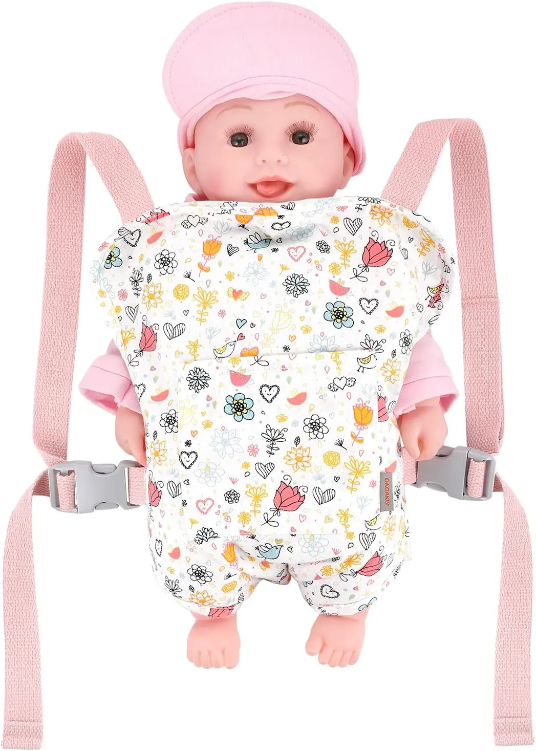 GAGAKU Doll Carrier Soft Cotton Front and Back Carrying with Adjustable Straps for Baby - Rose Garden