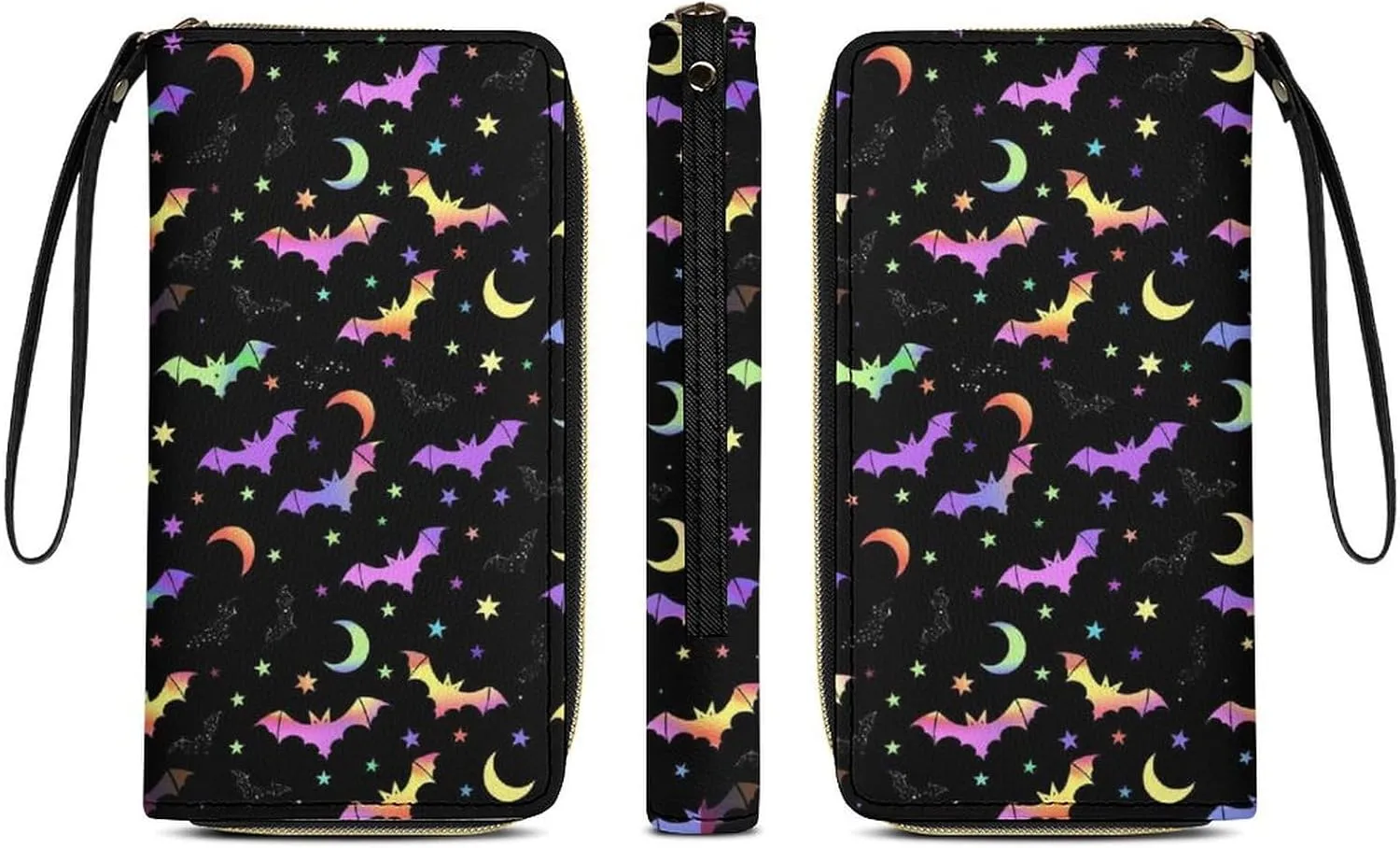 Galaxy Bat Wallets Womens Phone Purse Coin Change Pocket Purse Zipper Around Clutch Wallet with Wrist Strap Money Bag Carteras para Mujer Keychain Wallet