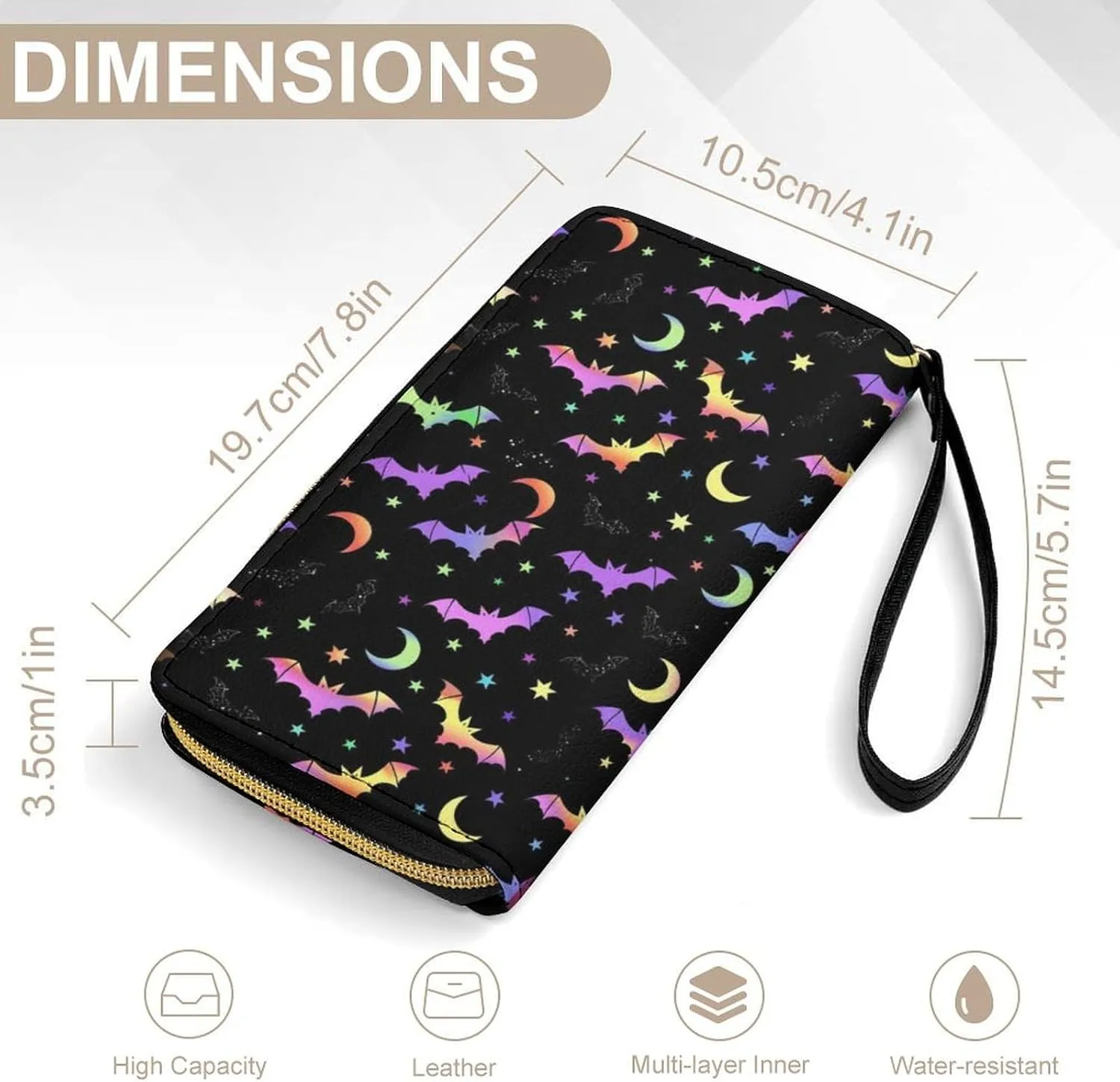 Galaxy Bat Wallets Womens Phone Purse Coin Change Pocket Purse Zipper Around Clutch Wallet with Wrist Strap Money Bag Carteras para Mujer Keychain Wallet
