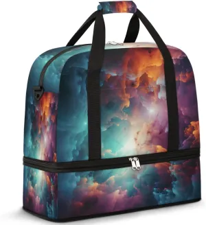 Galaxy Colorful Nebula Travel Duffel Bag with Foldable Shoe Compartment Shoulder Tote Travel Weekend Bag Sports Gym Overnight Bags