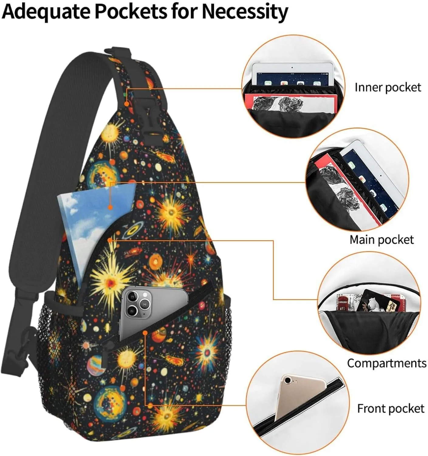 Galaxy Crossbody Sling Backpack Sling Bag Adjustable Chest Shoulder Daypack For Women Men